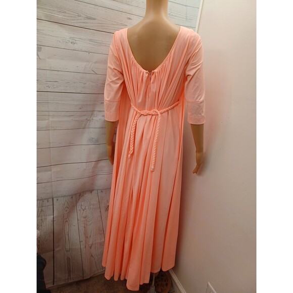 Vtg Fith Avenue Robes  Nightgown Nylon Long Flowy Gown Peach Sz S - Picture 5 of 10